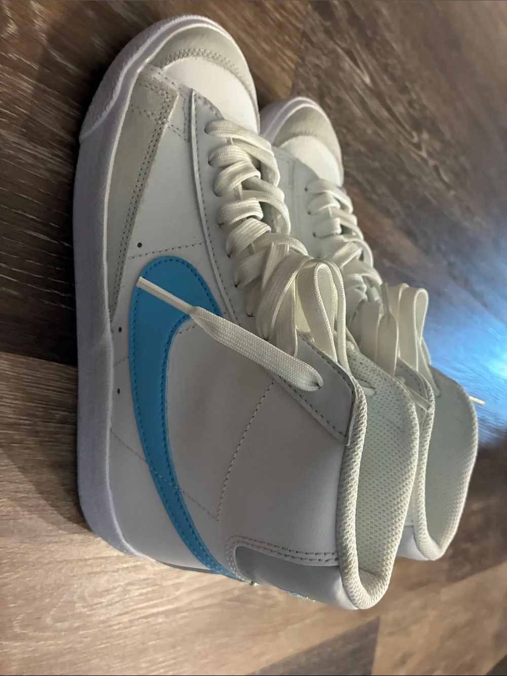 Nike Blazer Mid - White with Blue Swoosh